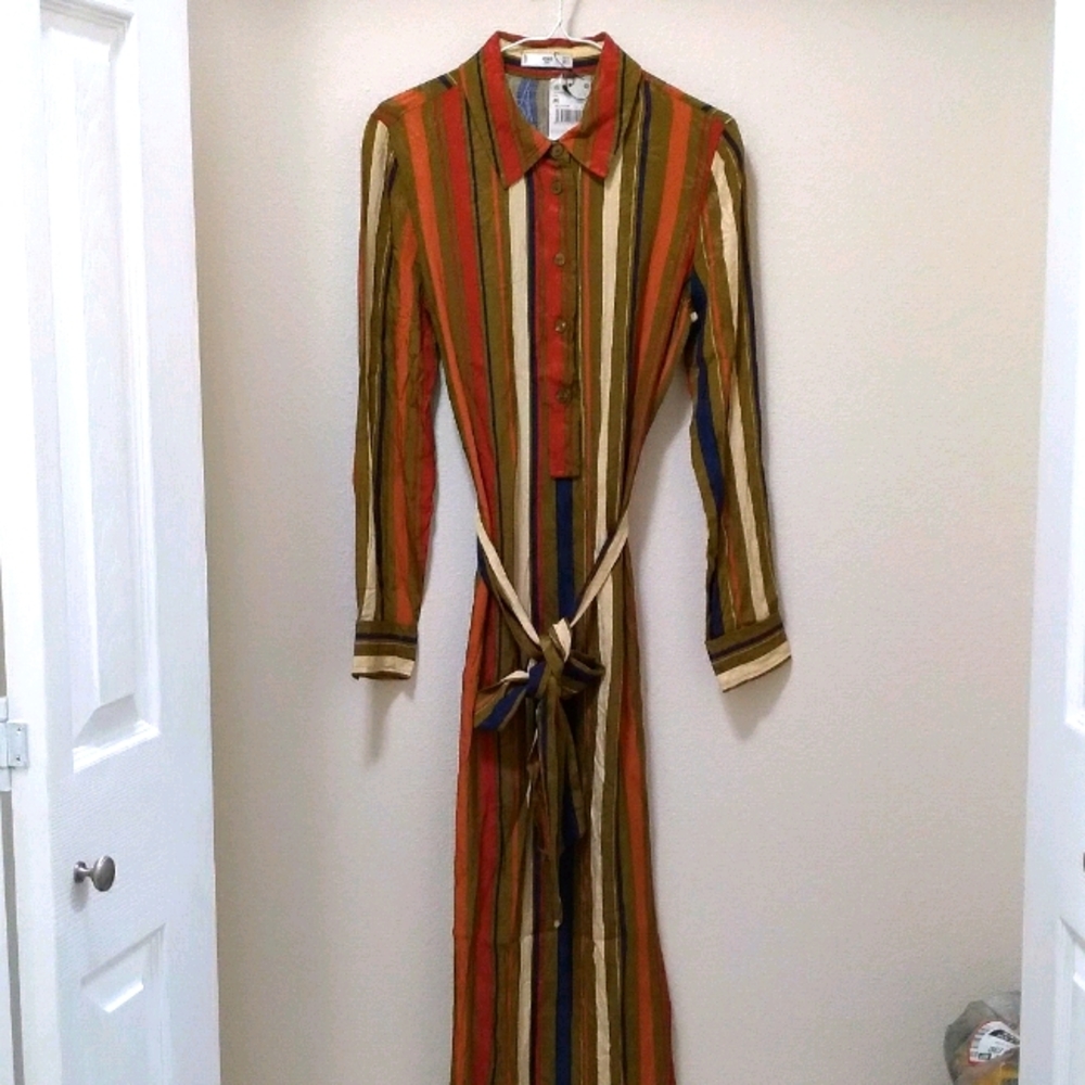 MANGO Midi Striped Dress Small